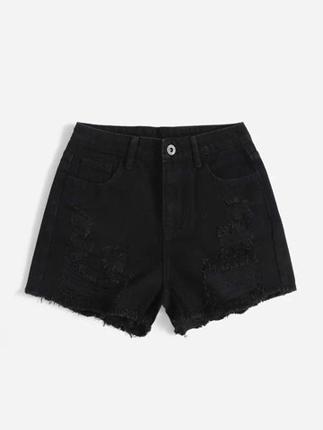 Teen Girls Ripped Raw Hem Denim Shorts