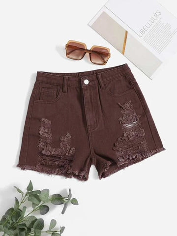 Teen Girls Ripped Raw Hem Denim Shorts