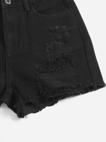 Teen Girls Ripped Raw Hem Denim Shorts