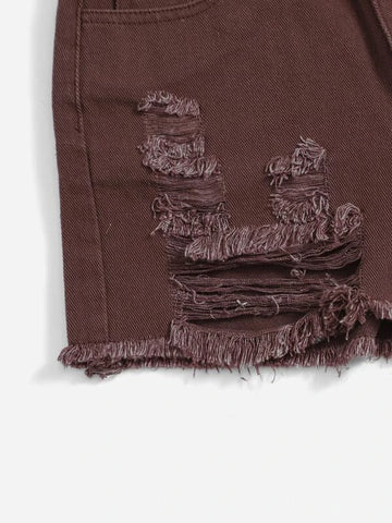 Teen Girls Ripped Raw Hem Denim Shorts