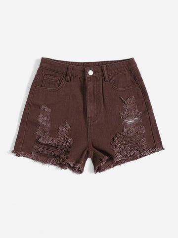 Teen Girls Ripped Raw Hem Denim Shorts