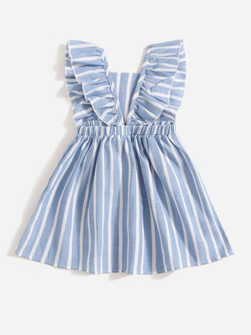 Baby Vertical Striped Bow Front Ruffle Sleeve Dress