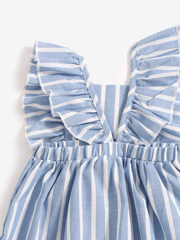 Baby Vertical Striped Bow Front Ruffle Sleeve Dress