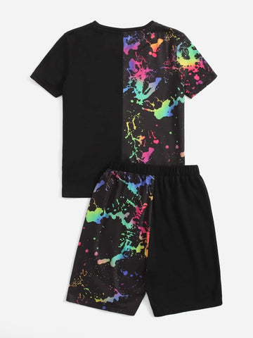 Boys Reflective Splattered Paint Tee & Shorts