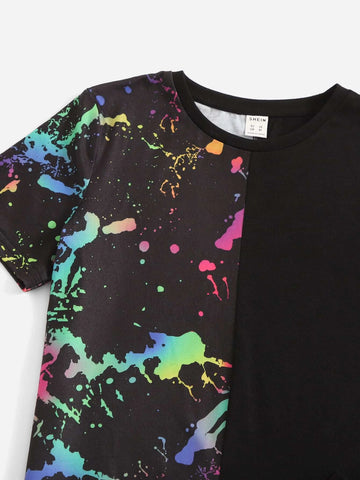 Boys Reflective Splattered Paint Tee & Shorts