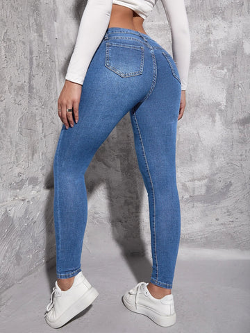 Cat Whisker Zipper Fly Skinny Jeans