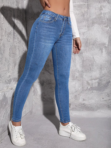 Cat Whisker Zipper Fly Skinny Jeans