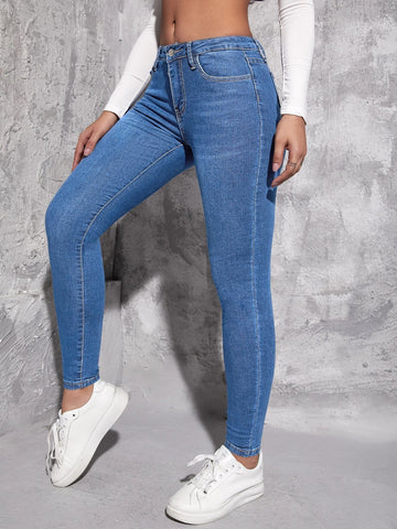 Cat Whisker Zipper Fly Skinny Jeans