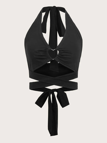 ROMWE STPL Crisscross Tie Backless Halter Top