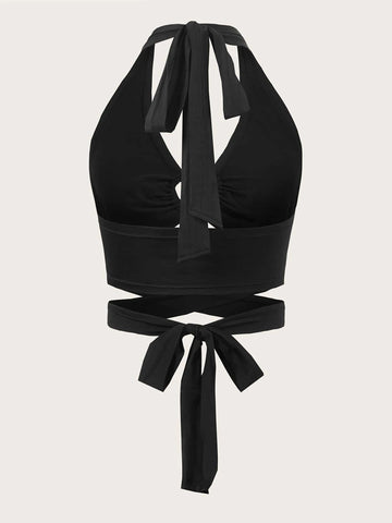 ROMWE STPL Crisscross Tie Backless Halter Top