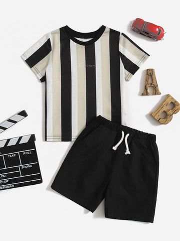 Toddler Boys Letter & Striped Graphic Tee & Shorts Set