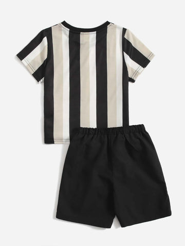 Toddler Boys Letter & Striped Graphic Tee & Shorts Set