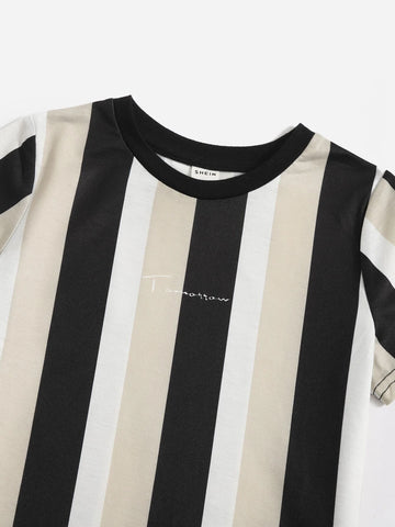 Toddler Boys Letter & Striped Graphic Tee & Shorts Set