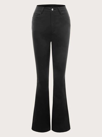 Leather Look High Waist Boyfriend Fit Jeans