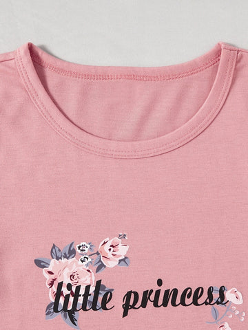 Girls Floral & Letter Graphic Tee & Leggings