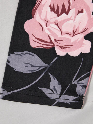 Girls Floral & Letter Graphic Tee & Leggings