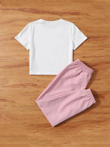 Girls 1pc Figure Graphic Tee With 1pc Cargo Pants