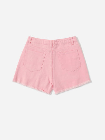 Teen Girls Ripped Raw Hem Denim Shorts