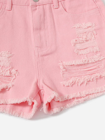 Teen Girls Ripped Raw Hem Denim Shorts