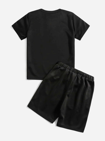 Boys Slogan Tape Tee & Drawstring Waist Shorts