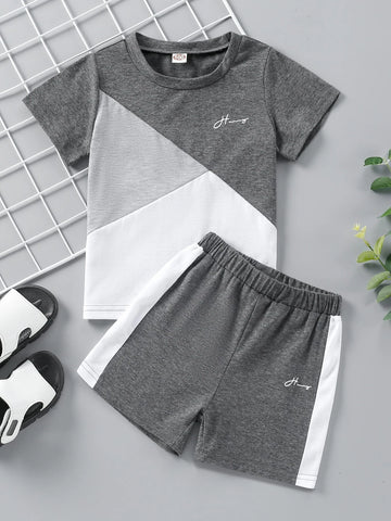 Toddler Boys Color Block Letter Graphic Tee & Shorts