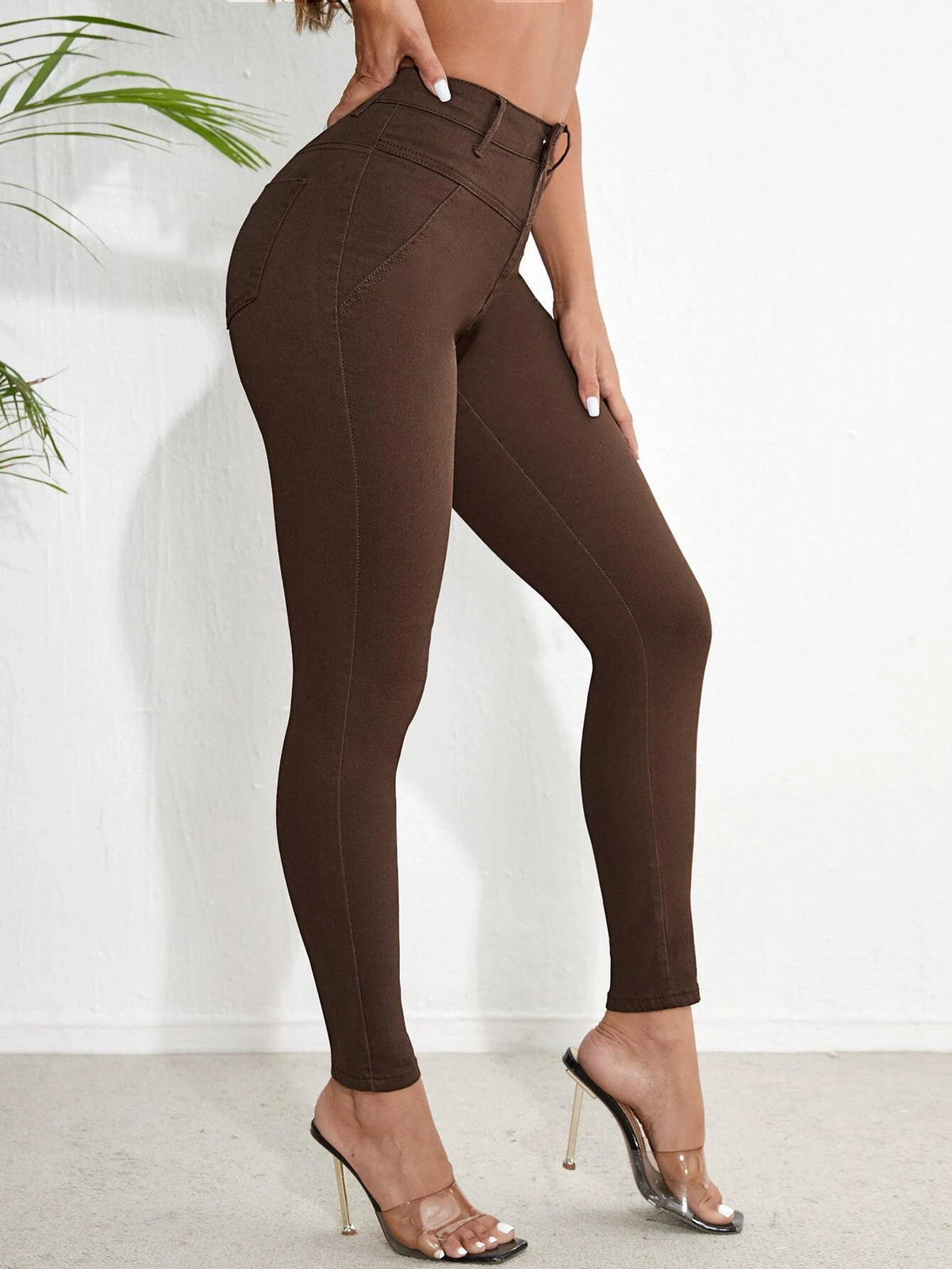 High Stretch Leather Look Skinny Jeans