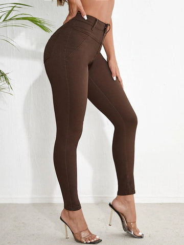 High Stretch Leather Look Skinny Jeans
