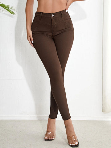 High Stretch Leather Look Skinny Jeans