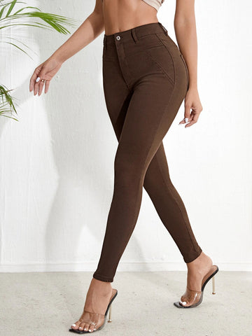 High Stretch Leather Look Skinny Jeans