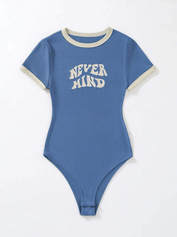 Slogan Graphic Contrast Trim Bodysuit