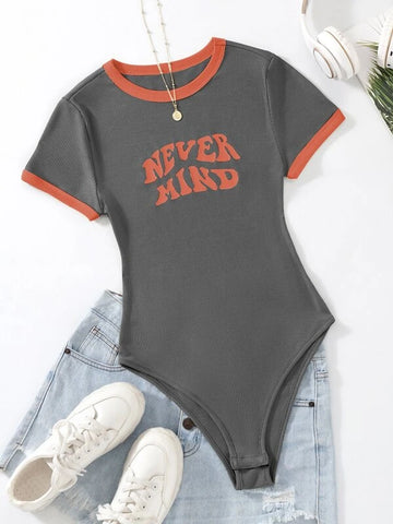 Slogan Graphic Contrast Trim Bodysuit
