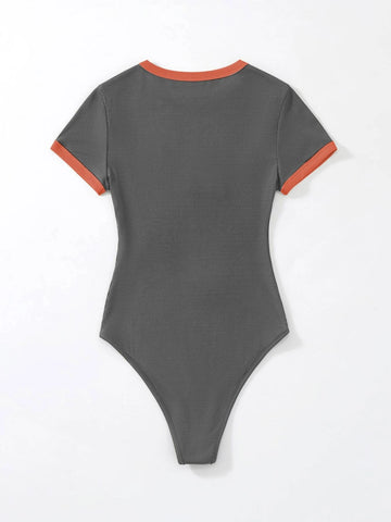 Slogan Graphic Contrast Trim Bodysuit