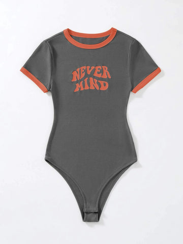 Slogan Graphic Contrast Trim Bodysuit