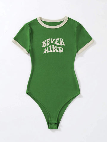 Slogan Graphic Contrast Trim Bodysuit