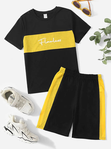 Boys Letter Graphic Colorblock Tee & Shorts