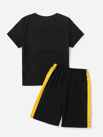 Boys Letter Graphic Colorblock Tee & Shorts