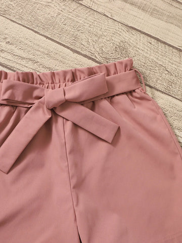 Girls Ruffle Trim Top & Paperbag Waist Belted Shorts