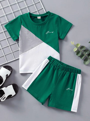 Toddler Boys Color Block Letter Graphic Tee & Shorts