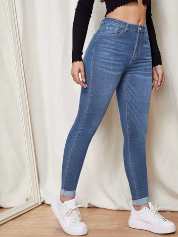 Zipper Fly Skinny Jeans