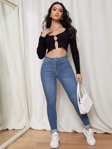 Zipper Fly Skinny Jeans