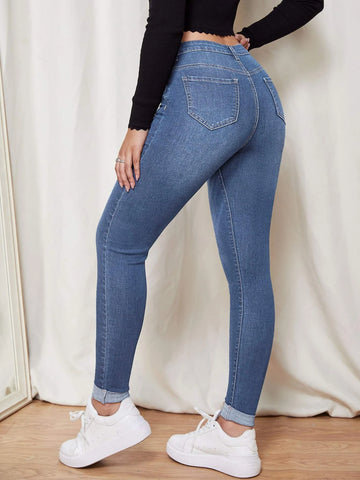 Zipper Fly Skinny Jeans