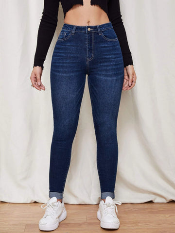 Zipper Fly Skinny Jeans