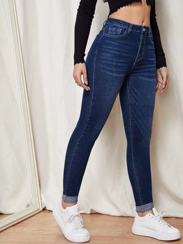Zipper Fly Skinny Jeans