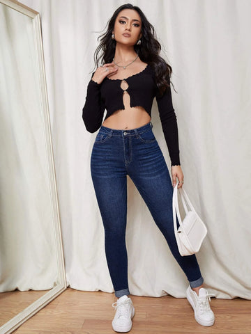 Zipper Fly Skinny Jeans