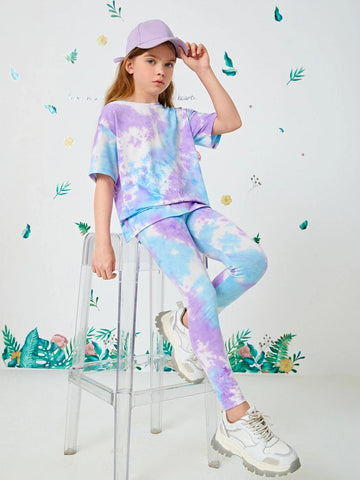 Girls Tie Dye Front Tee & Leggings