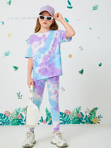 Girls Tie Dye Front Tee & Leggings