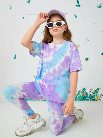 Girls Tie Dye Front Tee & Leggings