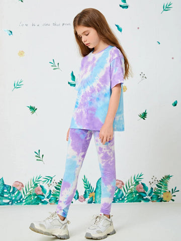 Girls Tie Dye Front Tee & Leggings