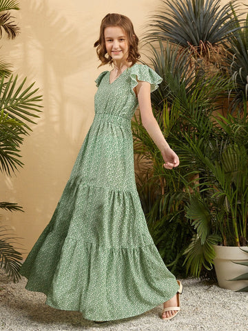 Teen Girls Ruffle Trim Ditsy Floral Dress