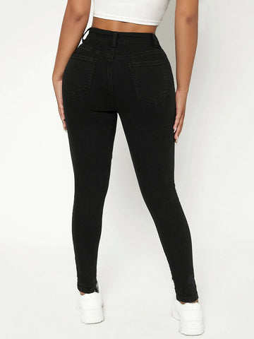 PETITE High Waist Cut Out Ripped Skinny Jeans